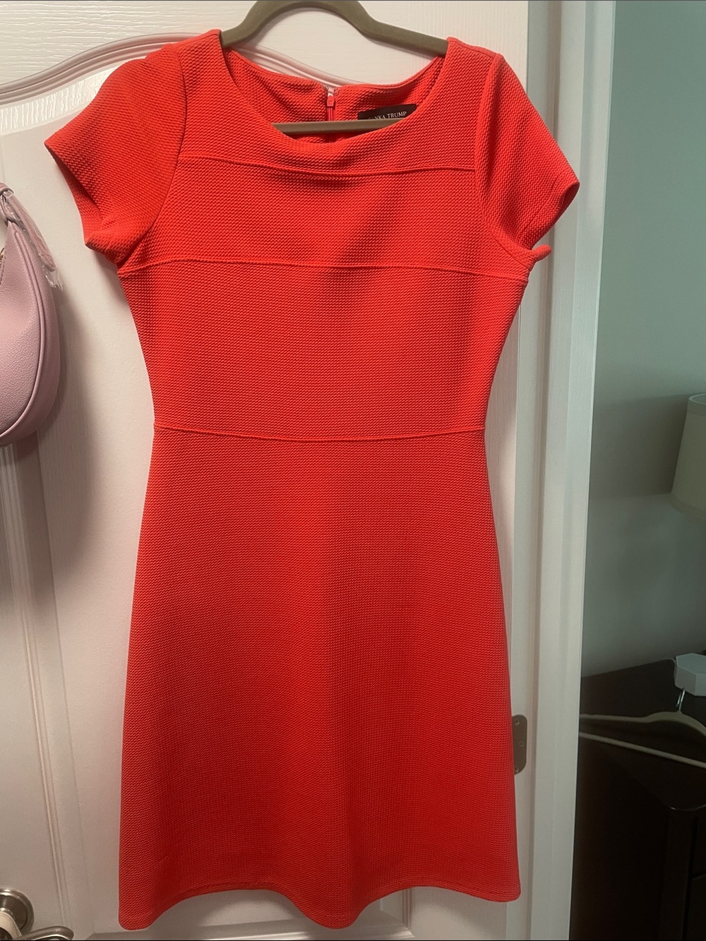 [Ivanka Trump] Textured Short-Sleeve Orange A-Line Dress